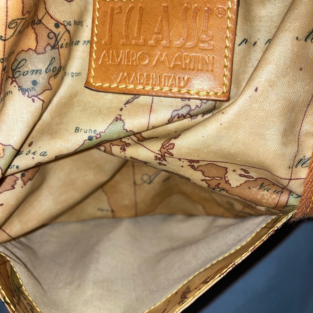 Alviero Martini Brown World Map Canvas Tote Bag - Picture 6 of 13